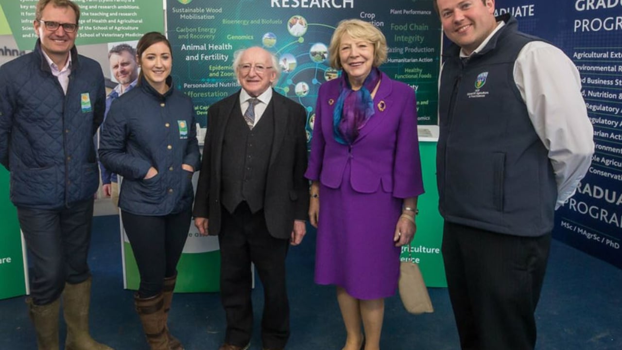L-R: Richard Moeran, former Agri Aware chairman; Deirdre O'Shea, Agri Aware executive director; President Michael D. Higgins; Sabina Higgins; and Damien Dempsey, UCD School of Agriculture and Food Science
