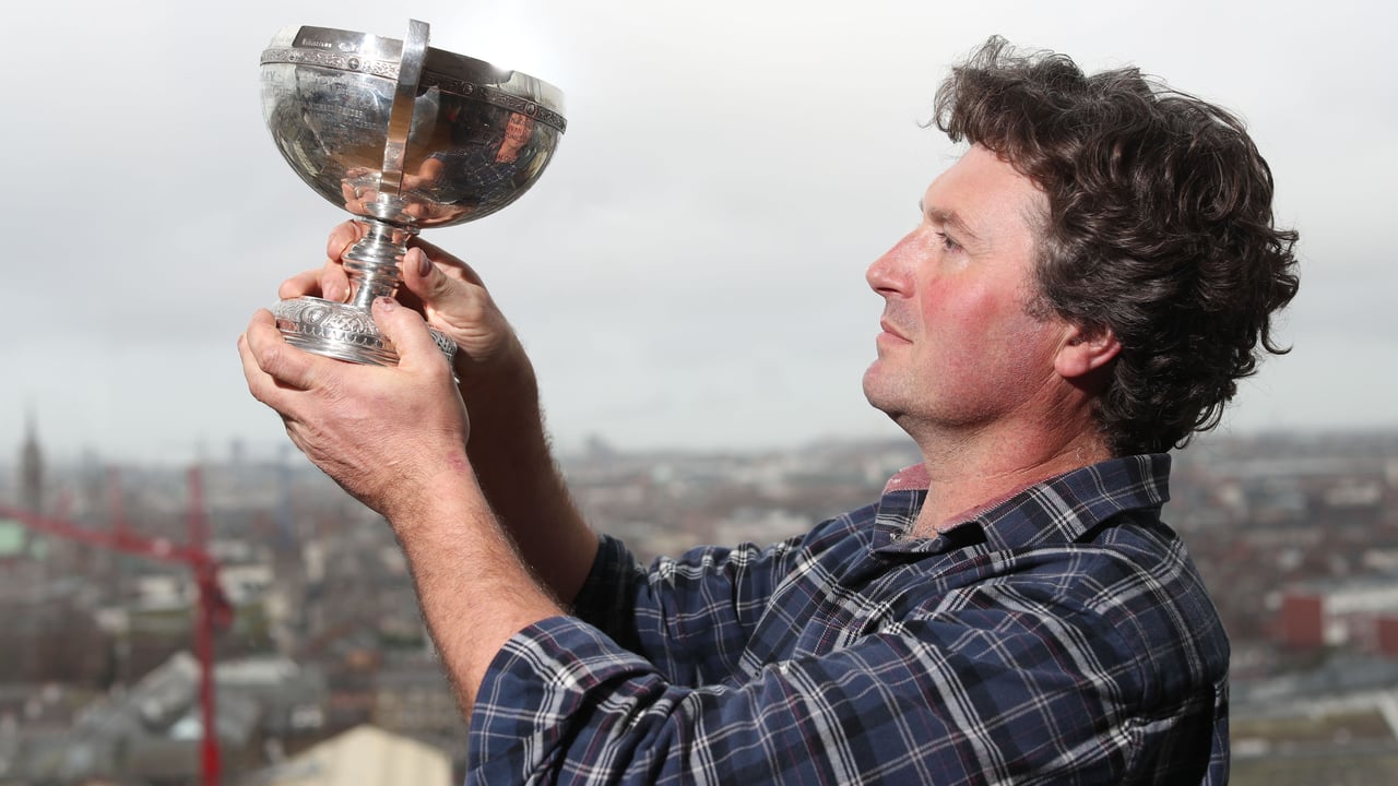 Pictured with the Guinness Perpetual Cup for Malting Barley Excellence from Boortmalt and Diageo Ireland is Carlow’s Evan McDonnell after growing the best malting barley this year. Image source: Naoise Culhane