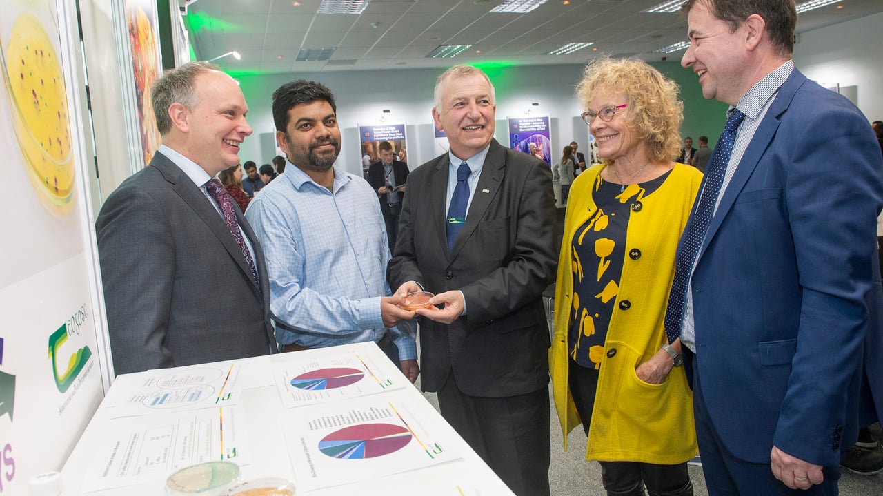 L-R: Patrick Barrett, Department of Agriculture; Dr. Parikshit Sawdekar, Glanbia; Prof. Gerry Boyle, Teagasc director; Prof. Lene Lange, Denmark; and Dr. Kieran Kilcawley, Teagasc Food Researcher. Image source: O'Gorman Photography