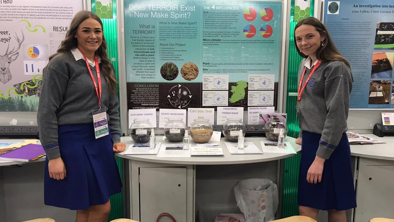 Emily Duggan and Eva Duggan pictured at their stand at the BT Young Scientist Exhibition in 2020