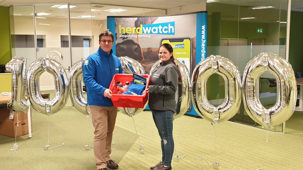 Herdwatch CEO Fabien Peyaud and one millionth calf registrar Sandra O’Grady