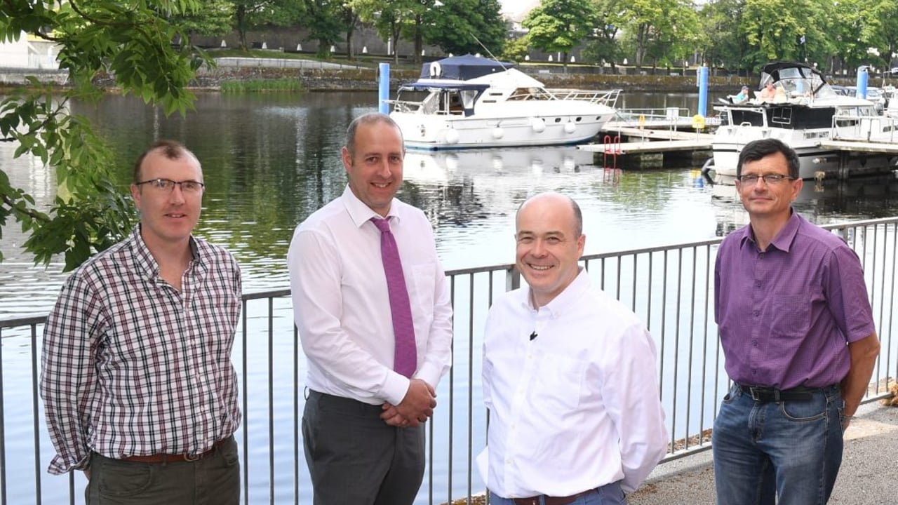 L-R: Smart Farming’s programme manager Thomas Ryan; former programme leader Thomas Cooney; former environment minister Denis Naughten; and Smart Farming participant Joe Deverell. Image source: IFA