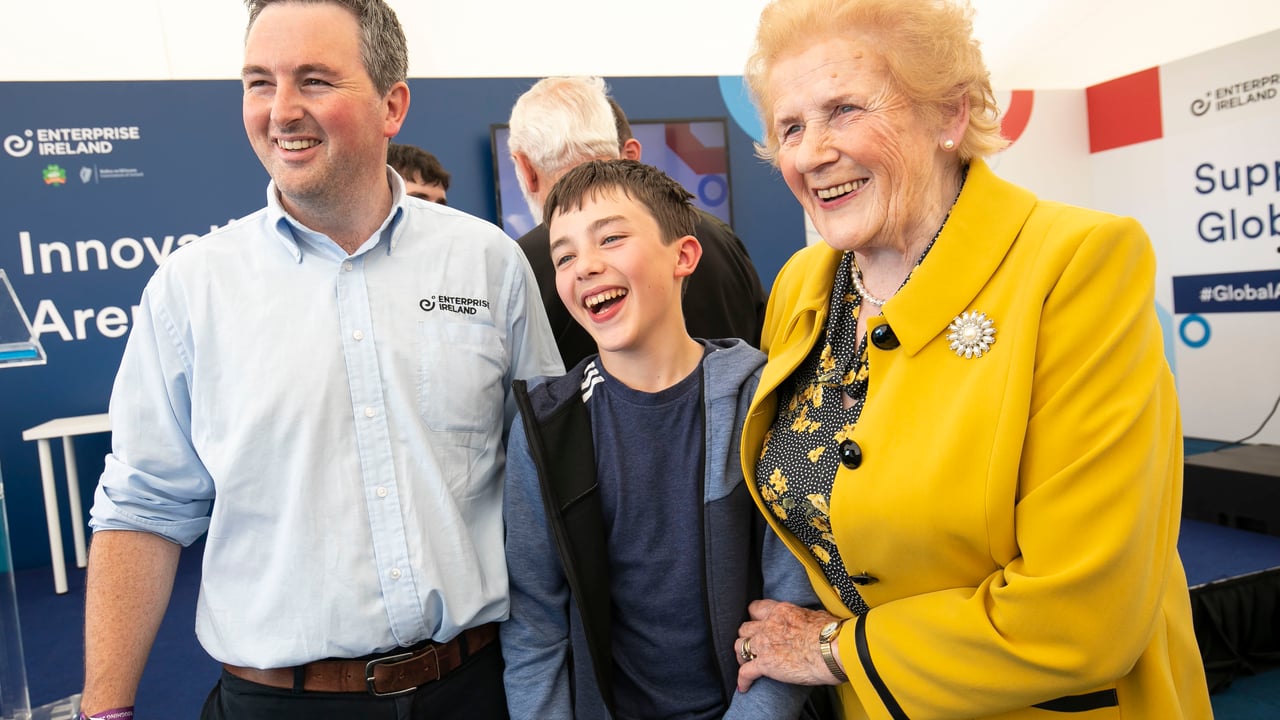 L-R: James Maloney, Enterprise Ireland; with Niall Kehoe, Flash Records and winner of the Best Investor Pitch 2019 Award; and Anna May McHugh, managing director, the National Ploughing Association