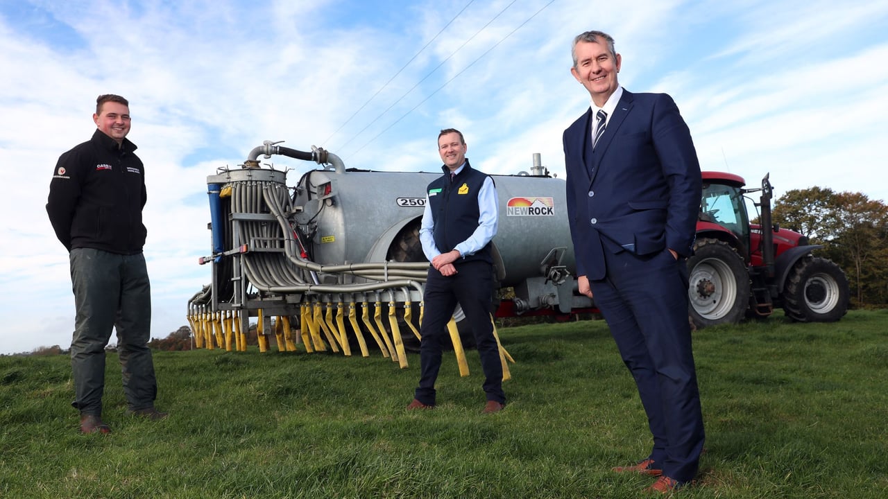 L-R Simon Meredith, Stephen Meredith, Agriculture Minister Edwin Poots