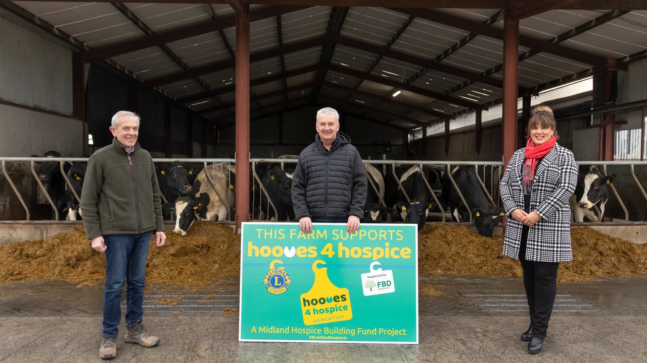 L to R: Pat Lalor (chairperson, Hooves 4 Hospice); Joe O’Rourke (host farmer); Barbara Allen (branch manager, FBD Mullingar)