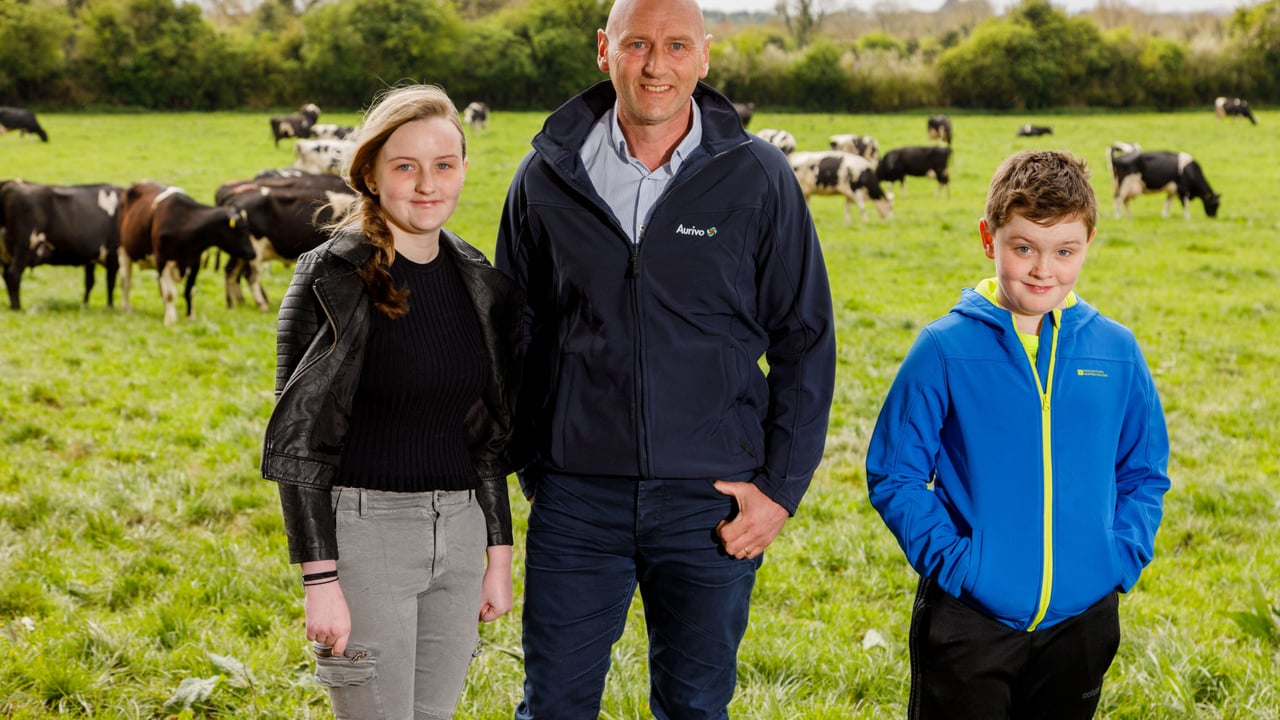 Peter Hamm, Aurivo Milk Supplier of the Year, with daughter Kate and son Jack