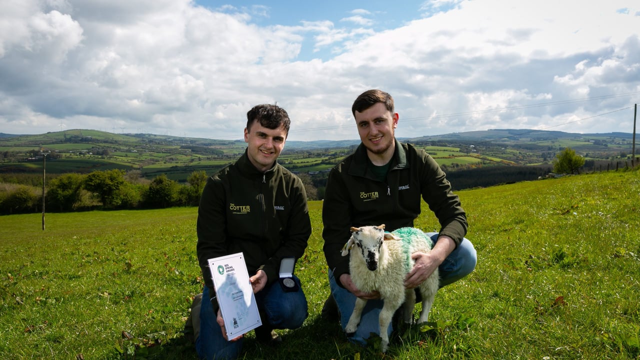Nick and Jack Cotter who developed The Cotter Crate for lambs.   
Picture by Shane O'Neill, Coalesce.