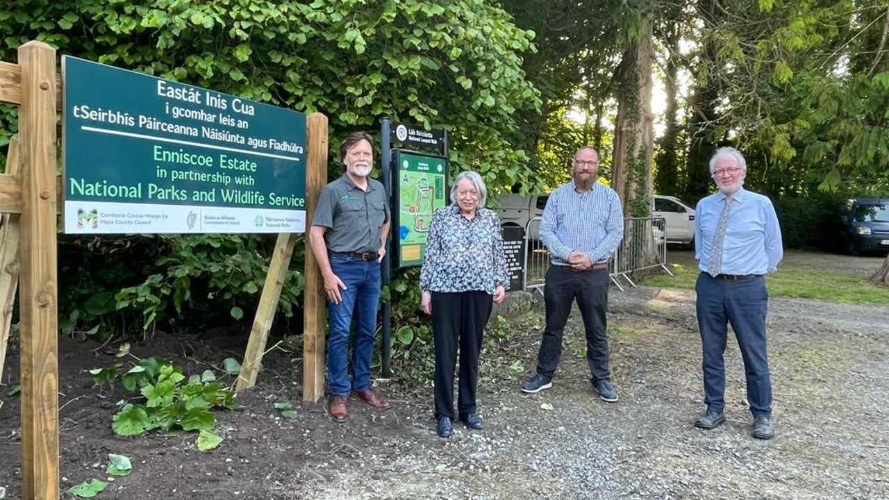 Denis Strong, NPWS divisional manager; Susan Kellet and DJ Kellet, owners of Enniscoe House; and Malcolm Noonan, Minister of State for Heritage and Electoral Reform