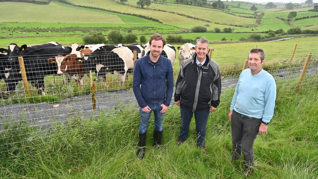 Minister Poots pictured with Dominic McCann from the Rivers Trust and farmer Gerry Cosgrove