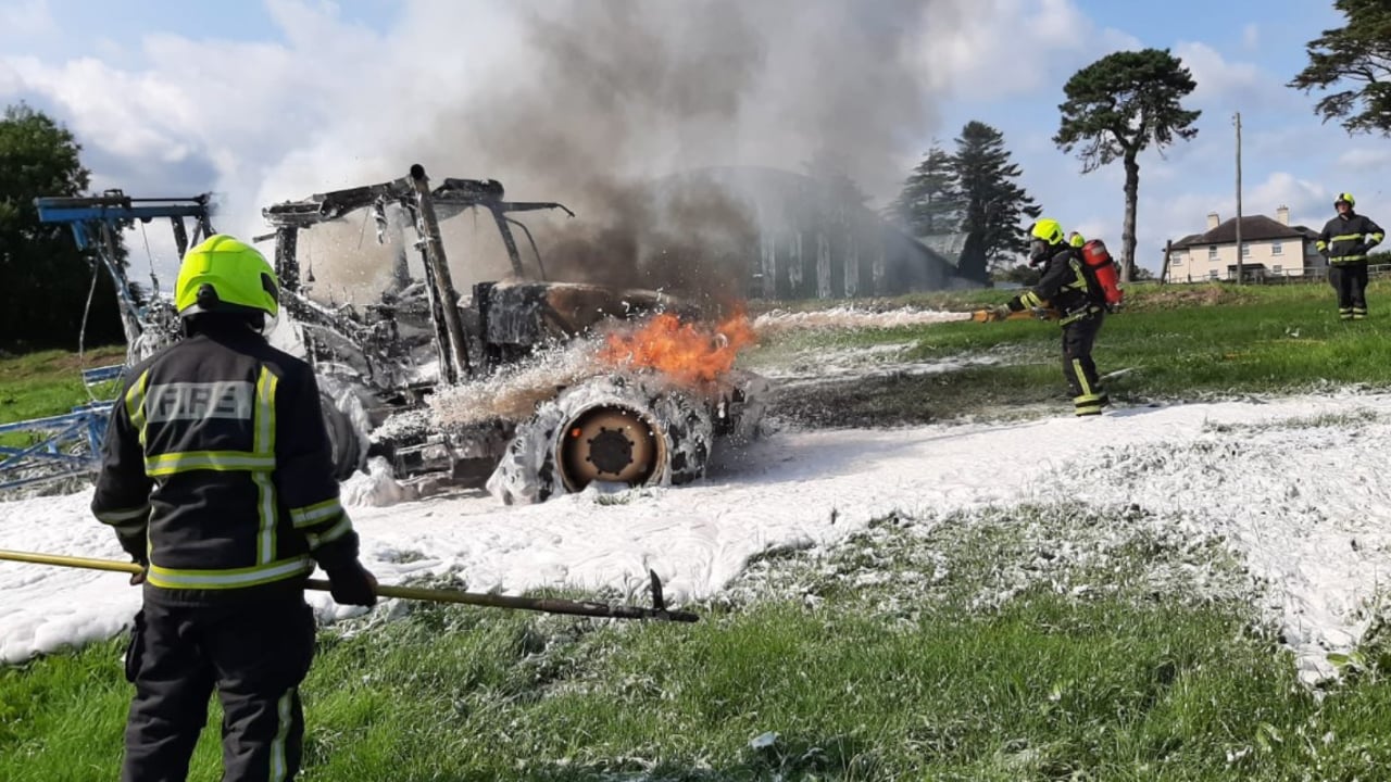Fire crews tackle tractor fire and overturned slurry tanker
