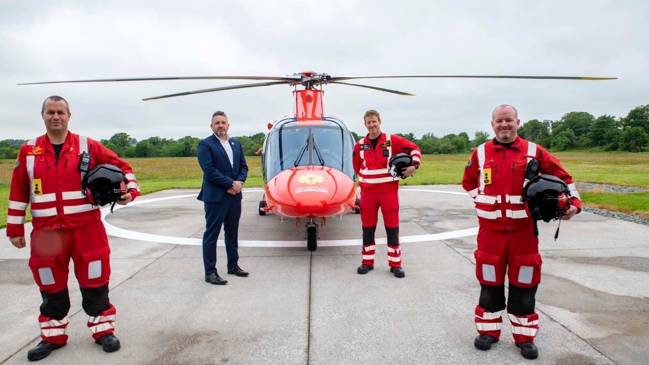 From left to right: Paul Traynor, Advanced Paramedic; Micheal Sheridan, CEO Irish Community Air Ambulance; Donnagh Verling, Chief Pilot and James Ward, Advanced Paramedic. Image source: Brian Lougheed