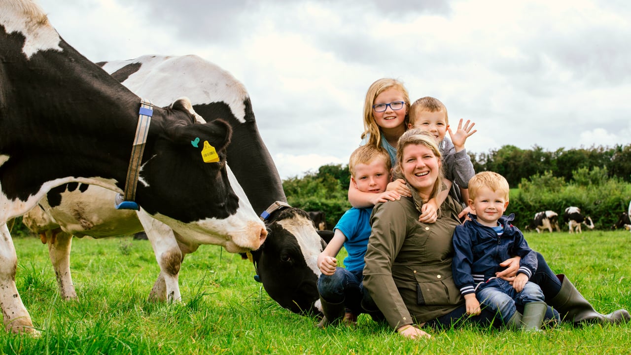 National Dairy Council farmer ambassador, Miriam Gunn, pictured with her family.
