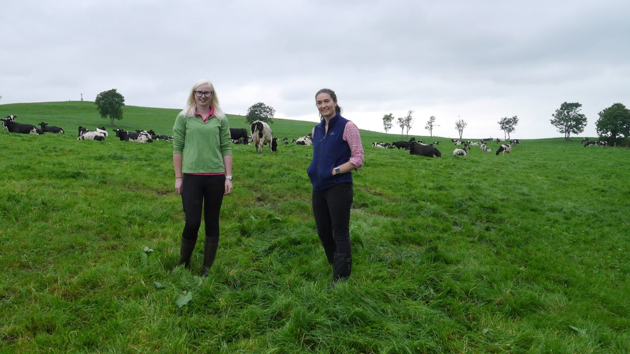 Louise Crowley, Macra na Feirme and Hannah Quinn-Mulligan, WASG chair, on Louise's farm in Limerick