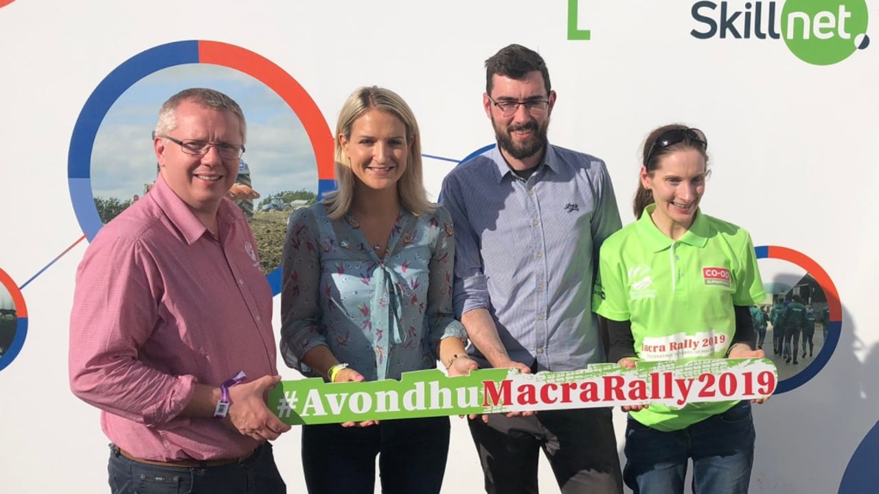 Denis Duggan (far left) at the 2019 National Ploughing Championships with Minister for Justice Helen McEntee. Image source: Macra na Feirme