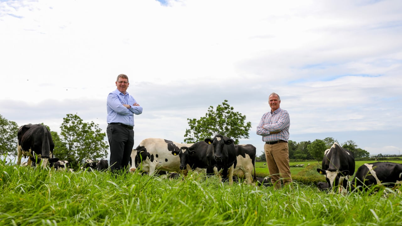 Dermot Farrell, general manager of Lakeland Dairies Food Service Division, and Banbridge dairy farmer Norman Thompson