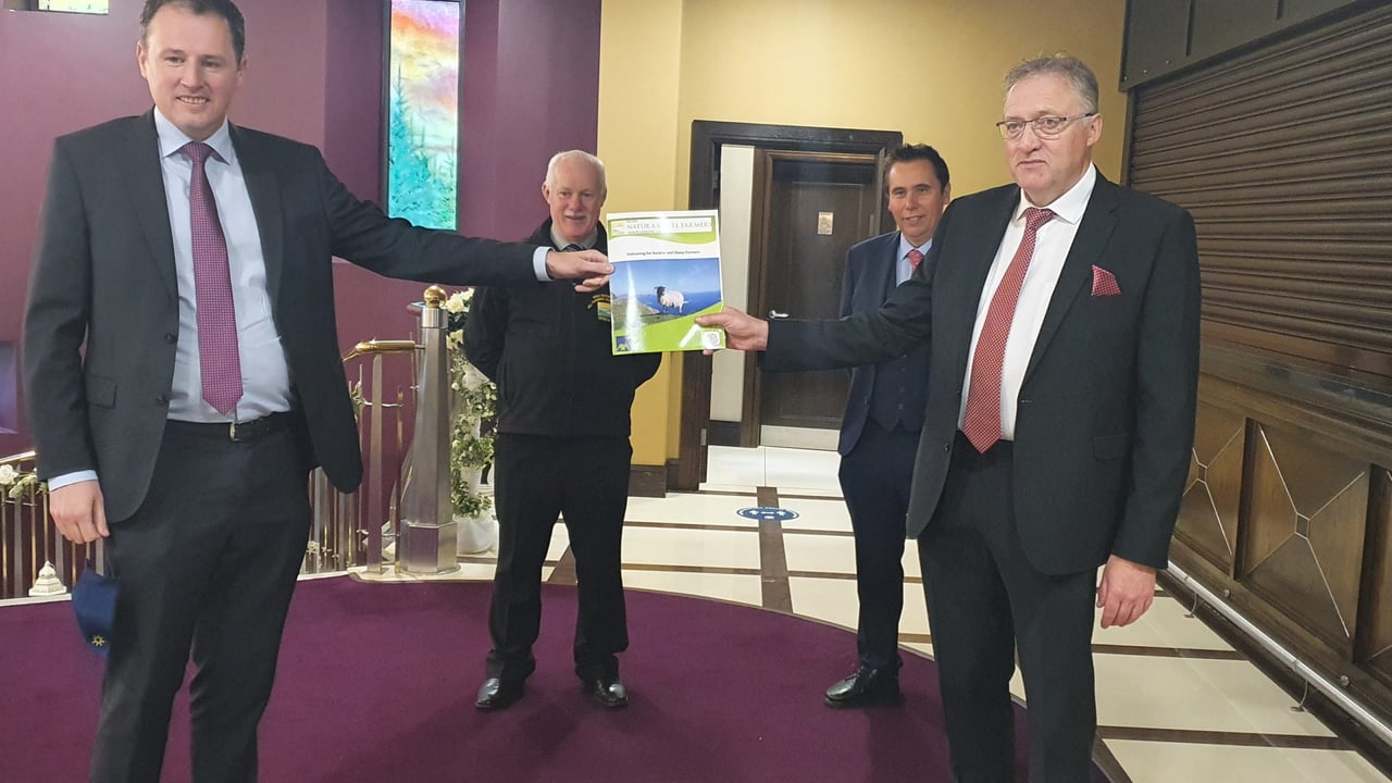 Minister Charlie McConalogue with former president of the INHFA, Colm O'Donnell and current president Vincent Roddy