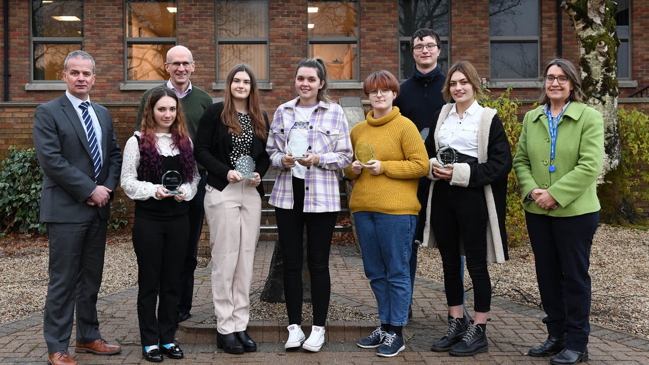 CAFRE Enniskillen Campus Higher Education Award Winners pictured with Paul McHenry (head of knowledge advisory service, CAFRE), Seamus McAlinney (head of equine) and Jane Elliott (higher education programme manager