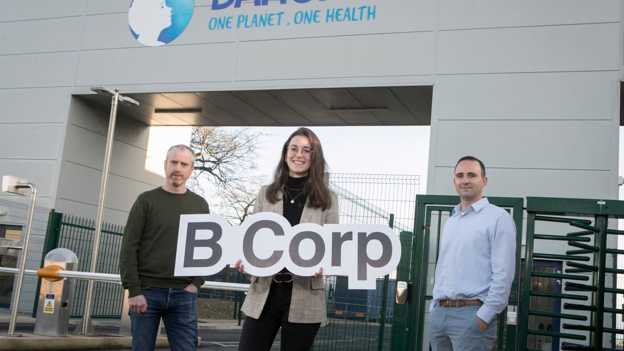 Ken Harney, senior health, safety and security officer; Chloe Buisson, digital and performance projects engineer; and Jean-Francois Cournil, supply point director with Danone. Image: Iain White - Fennell Photography