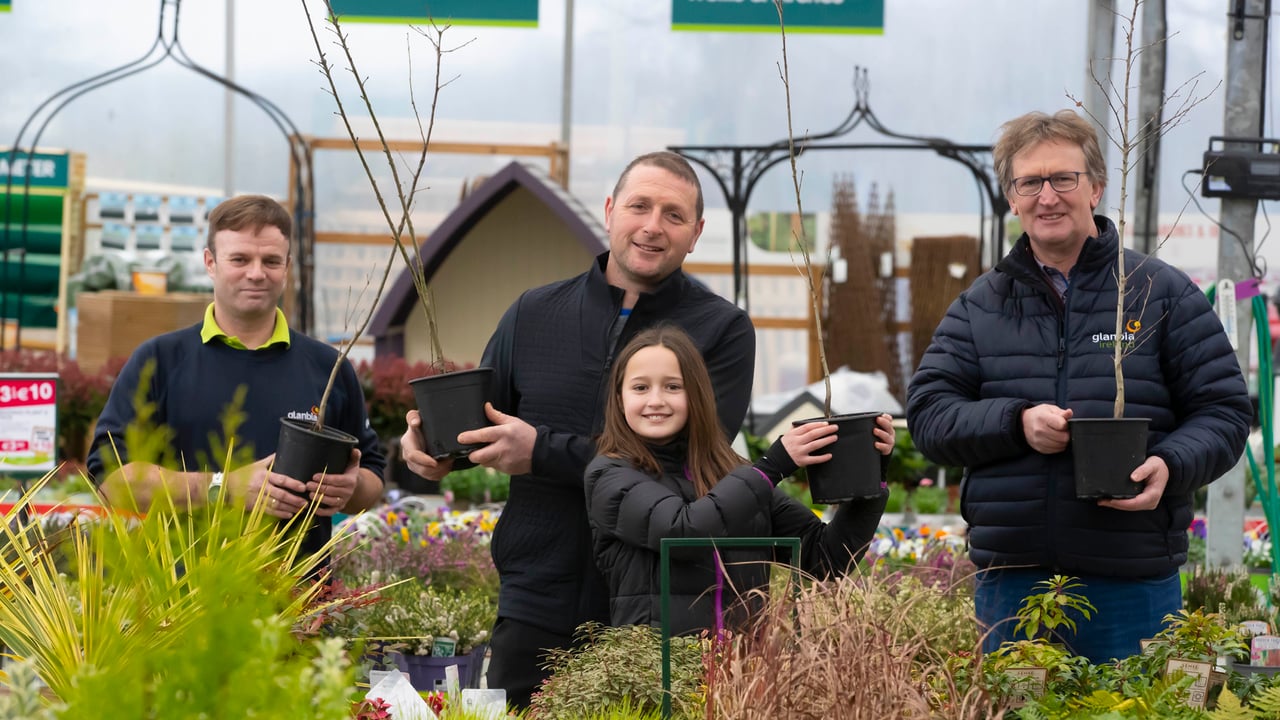 At the launch of the initiative in CountryLife New Ross, Wexford, were, from left: Noel Leacy, horticulturist at CountryLife New Ross; farmer and Glanbia Ireland council member, John J Murphy and his daughter, Bridget Mai Murphy, Ballyfoyle, New Ross; and John Murphy, chairman of Glanbia Ireland and Glanbia Co-op. Image: Patrick Browne