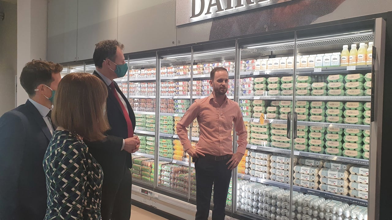 Minister for Agriculture, Food and the Marine, Charlie McConalogue on a tour of Spinneys supermarket in Dubai which stocks Nest Box eggs from Ireland.