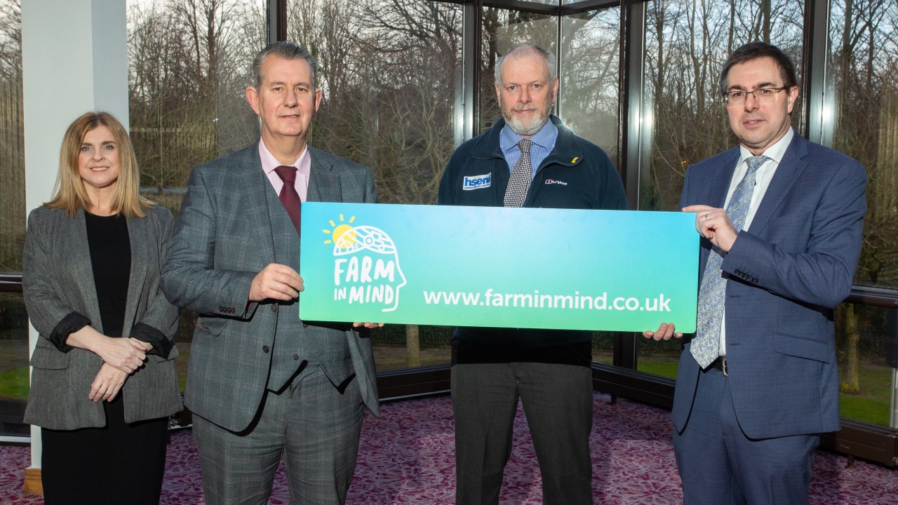 (L-R) Veronica Morris, Rural Support chief executive, Agriculture Minister Edwin Poots, Dr. Bryan Monson, HSENI deputy chief executive and Robert Kidd, HSENI chief executive