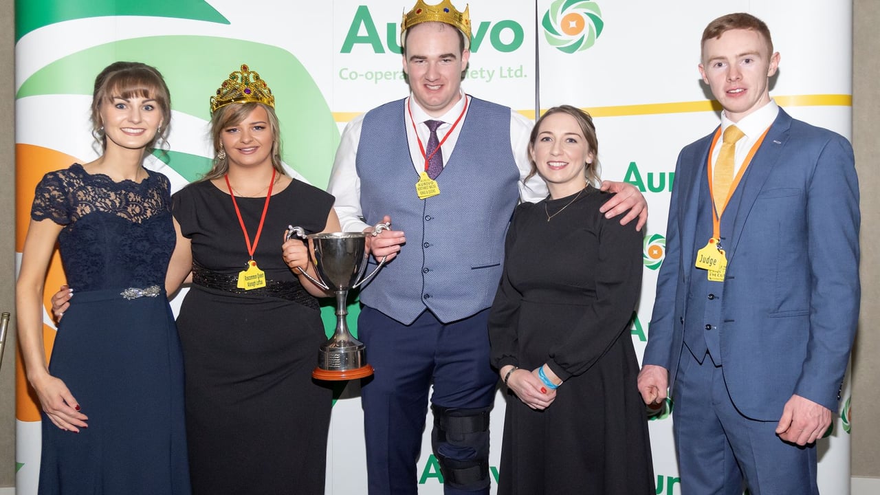 Former Sligo Rose, Julie Patterson; Roscommon Queen, Alanagh Loftus; Leitrim King, Liam O’Donnell; Aurivo Marketing and Communications Manager, Niamh Jinks and former North West Macra VP Fergus O’Rourke pictured at the recent Aurivo North West Macra Kings & Queens 2022.