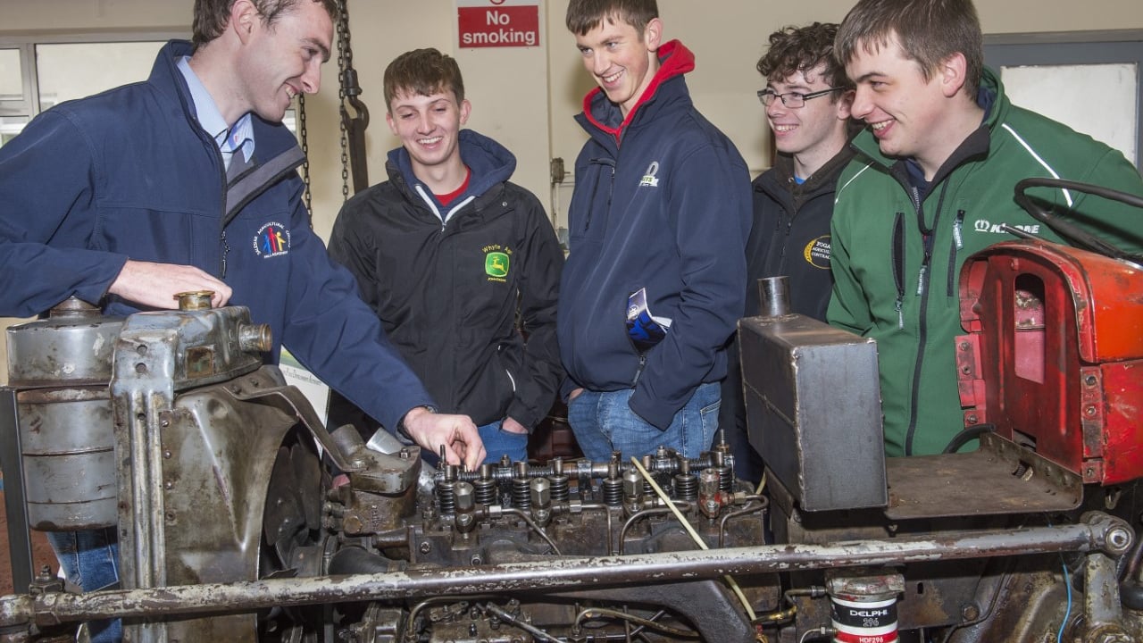 Colm Egan, Salesian Agricultural College is pictured with Kilkenny students Kieran Whyte, Eddie Fogarty, Odhran Bergin and Darren Taylor at a careers open day at Salesian Agricultural College, Pallaskenry, Co. Limerick. Image source: O'Gorman Photography