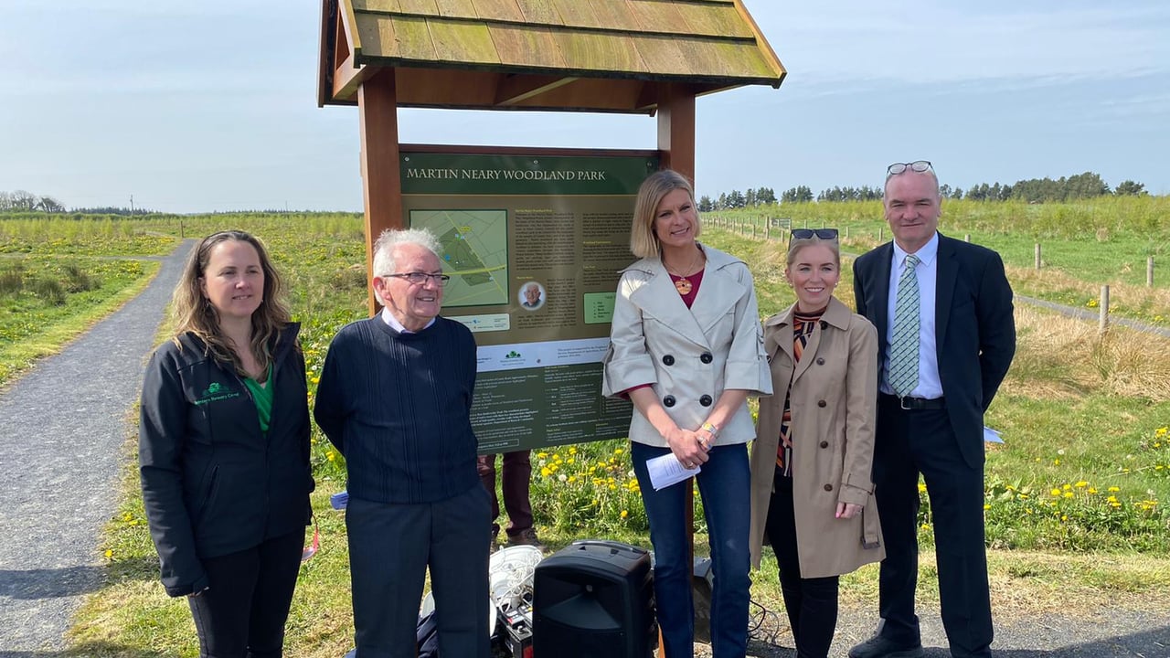 Marina Conway, Western Forestry Co-op; Martin Neary; Minister Pippa Hackett; Joanne Grehan, director of services, Mayo County Council and Peter Gill, parks superintendent, Mayo County Council