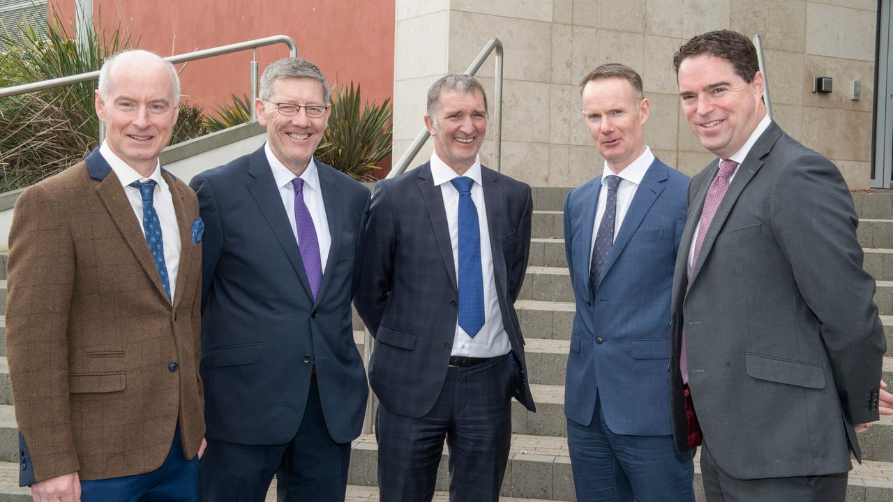 Joe Kirk, Acorn Agricultural Research, Patrick Clancy, Dairygold board member, John O’Gorman, chairman Dairygold, Conor Galvin, Dairygold CEO &amp; Martin Heydon, Minister of State at the Department of Agriculture, Food and the Marine. Photo O'Gorman Photography