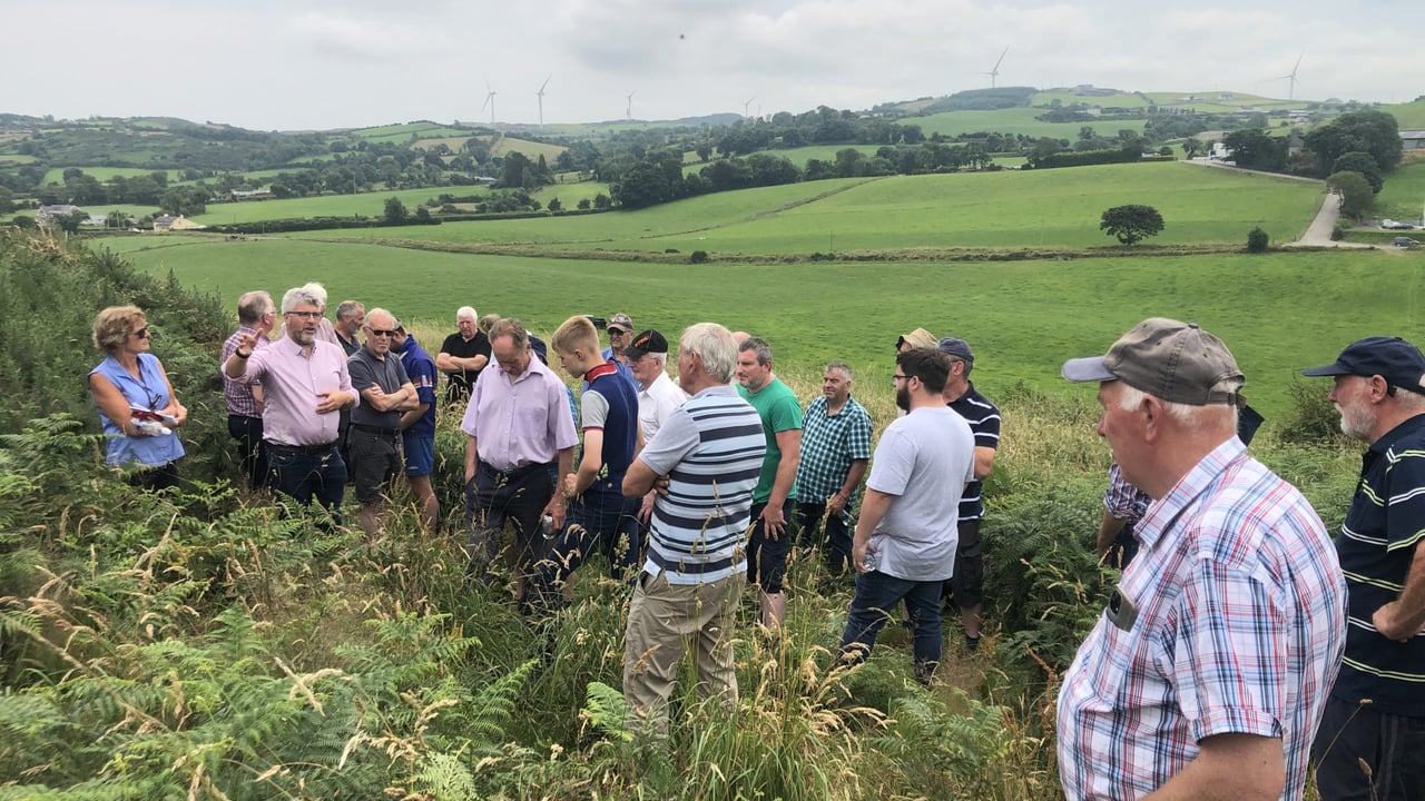 DAFM's Superintending Veterinary Inspector (SVI) and Head of the Wildlife Unit, Ruminant Animal Health, Philip Breslin, (second from left)  speaking at an ICMSA TB-focused farm walk in Cavan