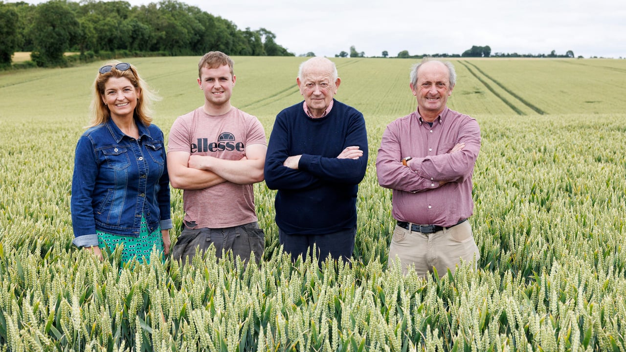 Three generations of the Shine family in a field of winter wheat at their family farm in Cahir, Co. Tipperary
