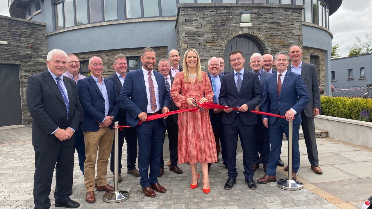 Justice Minister Helen McEntee with Progressive Genetics board members outside the co-op's new HQ