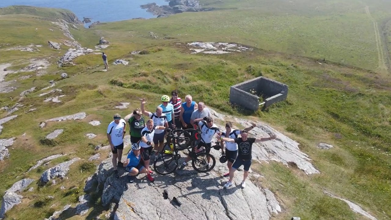 The cyclists reaching Malinhead, located on the Inishowen Peninsula, the most northerly point of Ireland, in 2021