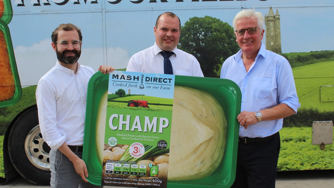 Mash Direct's Jack and Martin Hamilton (right) with Richard Primrose, chairman of the Northern Ireland Institute of Agricultural Science (centre)