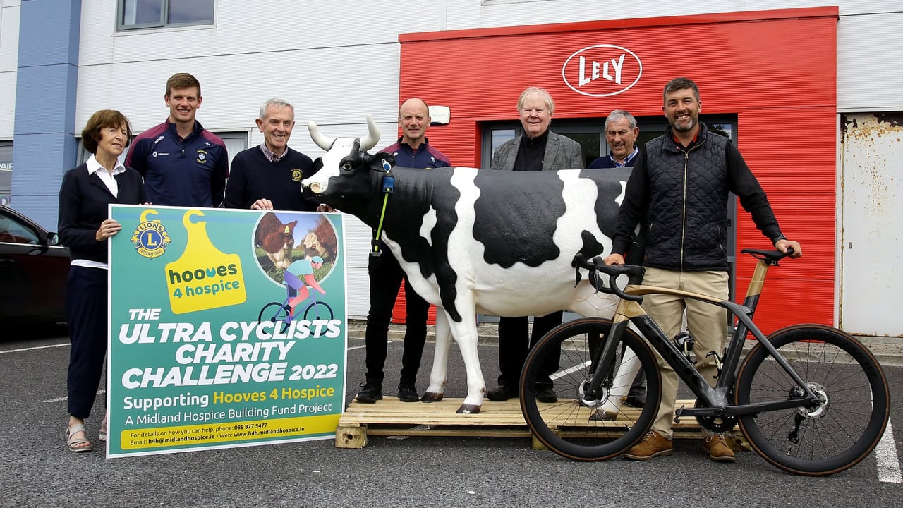 Dymphna Bracken, John Heslin, Pat Lalor, Michael Dillon, Christy Maye, Pat Minnock and Niall McGauran from the Lely Center. Image source: The Ultra Cyclists, Facebook