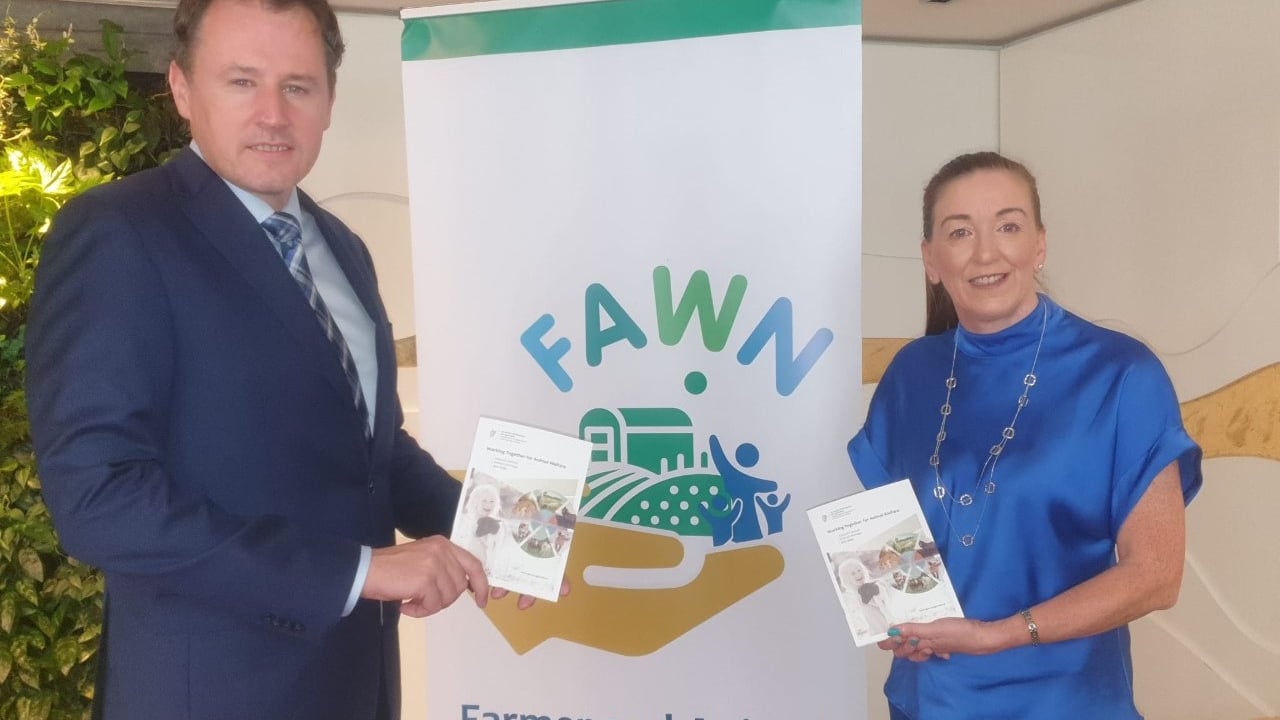 Minister for Agriculture, Food and the Marine Charlie McConalogue and Dr. Ciara Feeney Reid, chairperson of the Farm Animal Welfare Advisory Council