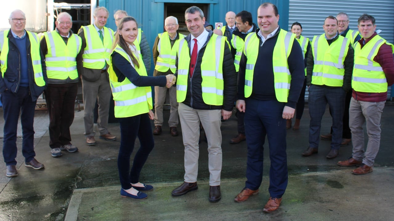 Colin Purdy (front centre) managing director of Co. Armagh-based Mason's Animal Feeds welcomes NIGTA chief executive Gill Gallagher and NIIAS members to the company's feed mill premises. Richard Primrose, (front right) is the current chair of NIIAS 