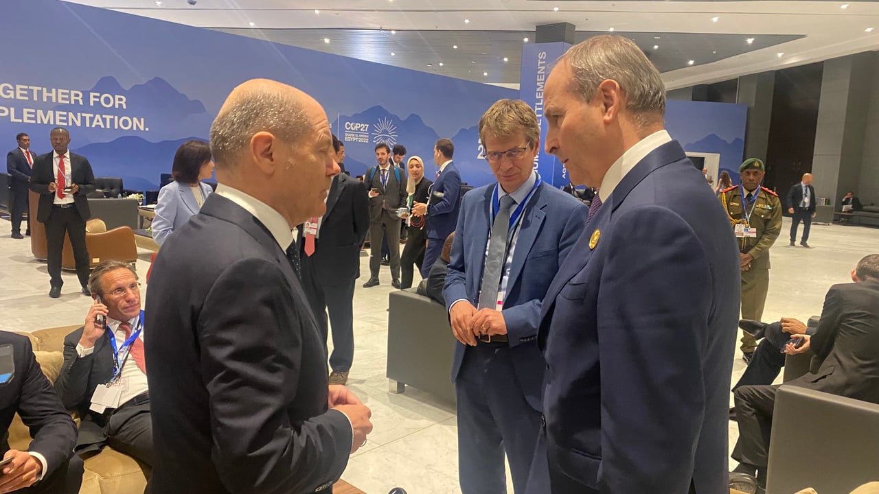 Taoiseach Micheál Martin meeting German Chancellor Olaf Scholz at COP27. Image: Micheál Martin Twitter