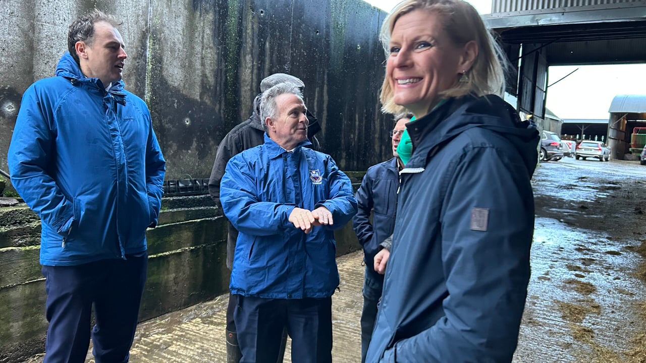 Minister Pippa Hackett on a farm visit in Co. Laois with Minister McConalogue