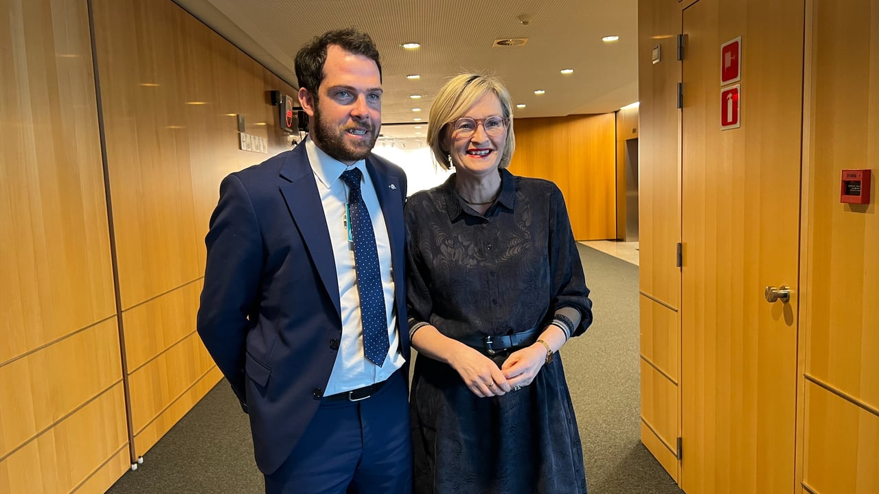 Macra president, John Keane, with European Commissioner, Mairead McGuinness.