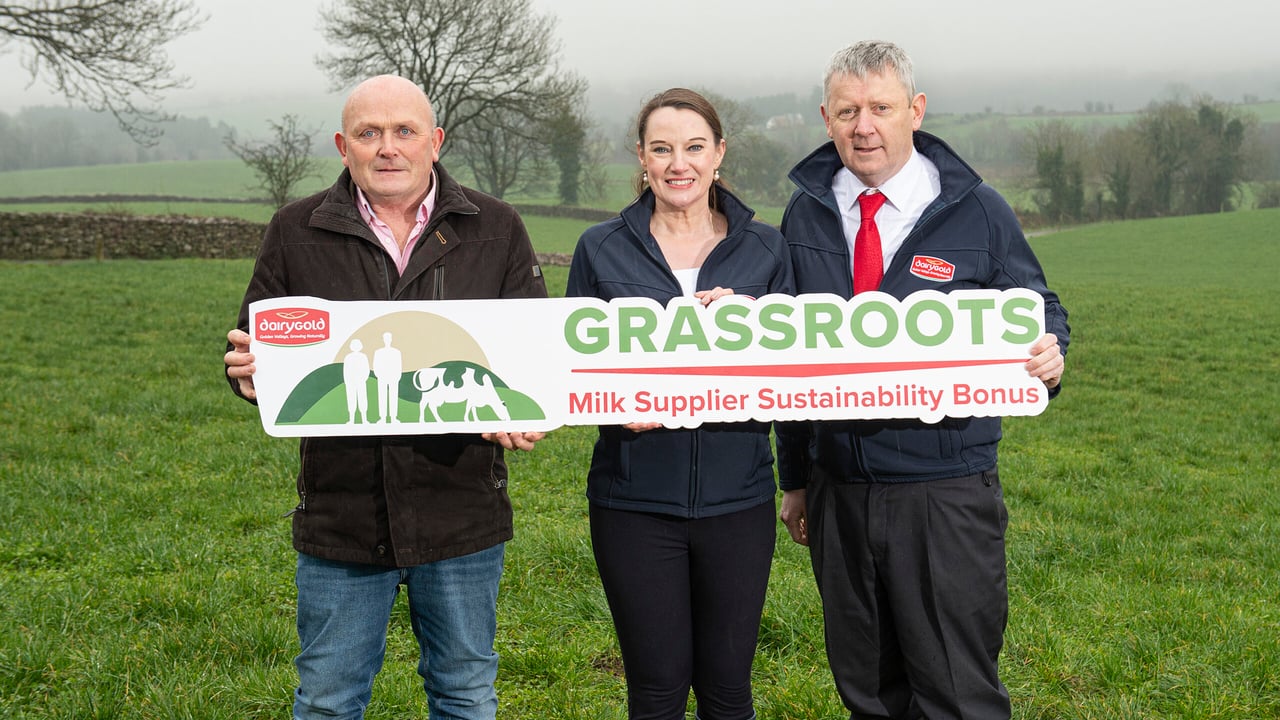 Dairygold launches €10 million sustainability bonus for milk suppliers
(from left) Farmer Jimmy Cotter and from Dairygold, Orlaith Tynan and Billy Cronin.