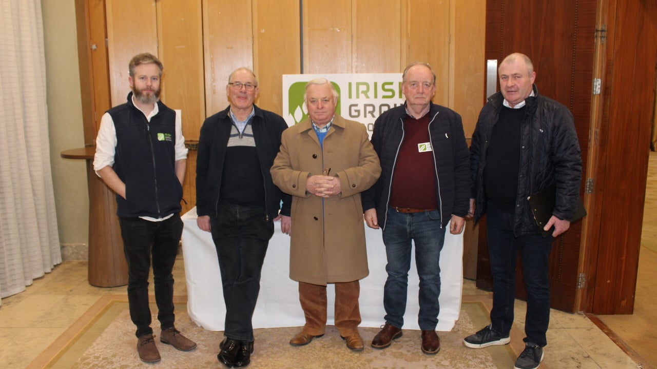 Attending the Irish Grain Growers' Group (IGGG) regional meeting in north Co. Dublin were, L-R:
Clive Carter, secretary; Ollie Whyte, committee member; Paudge Howard, committee member; Pat Cleary, committee member; Kevin Regan, Evergreen Fields