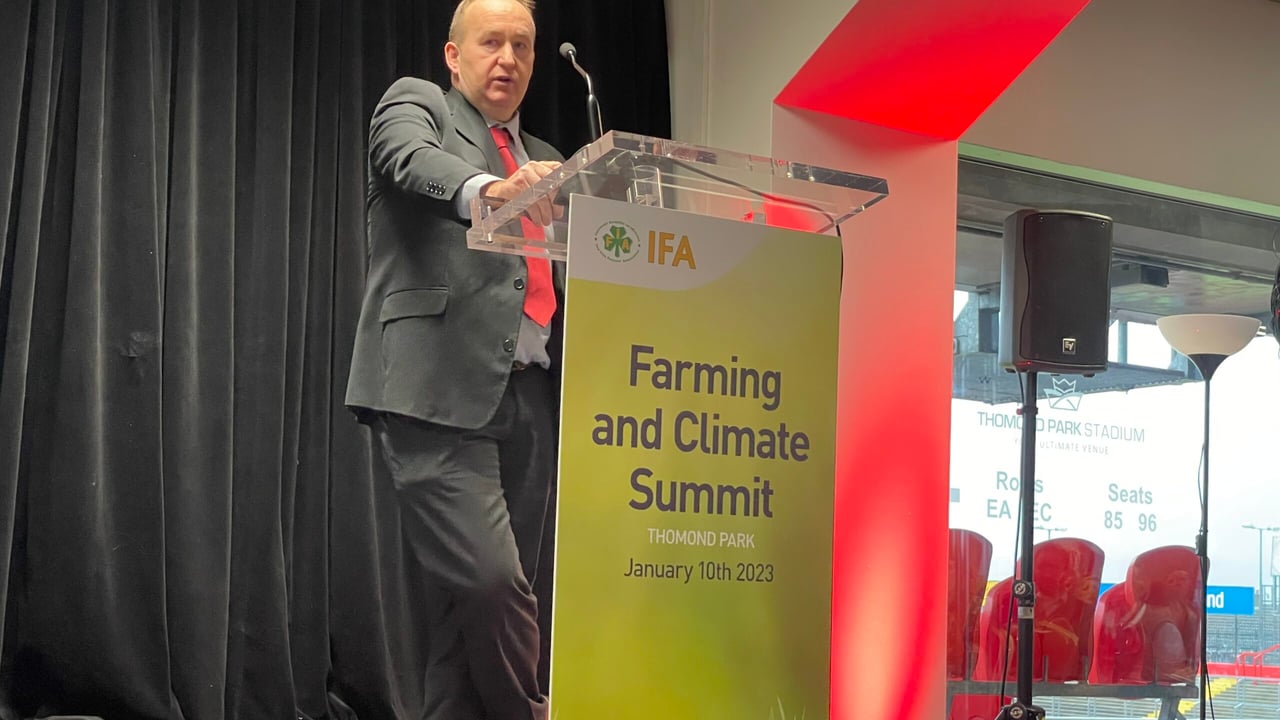 Dr. Laurence Shalloo, head of the Teagasc Animal and Grassland Research and Innovation programme speaking at the IFA Farming and Climate Summit