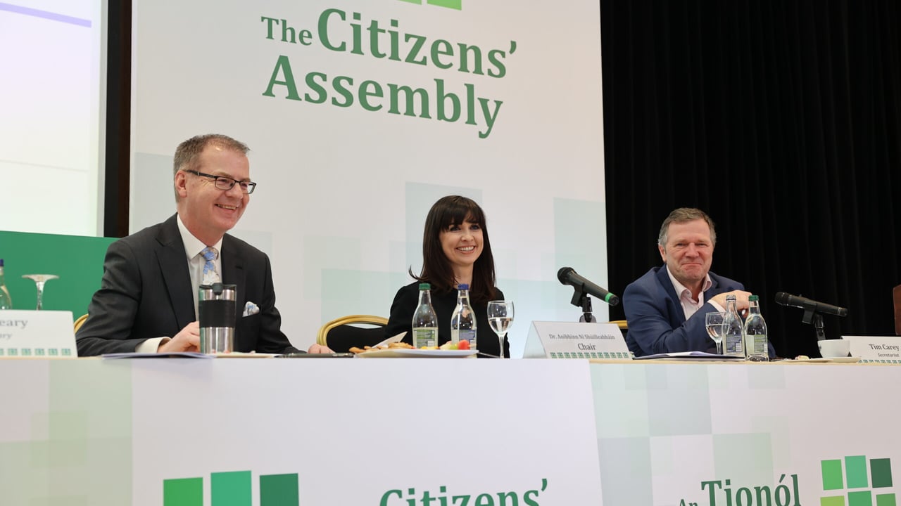 Chair of The Citizens’ Assembly, Aoibhinn Ní Shúilleabháin, and members of the Secretariat Art O'Leary and Tim Carey  Source: GIS