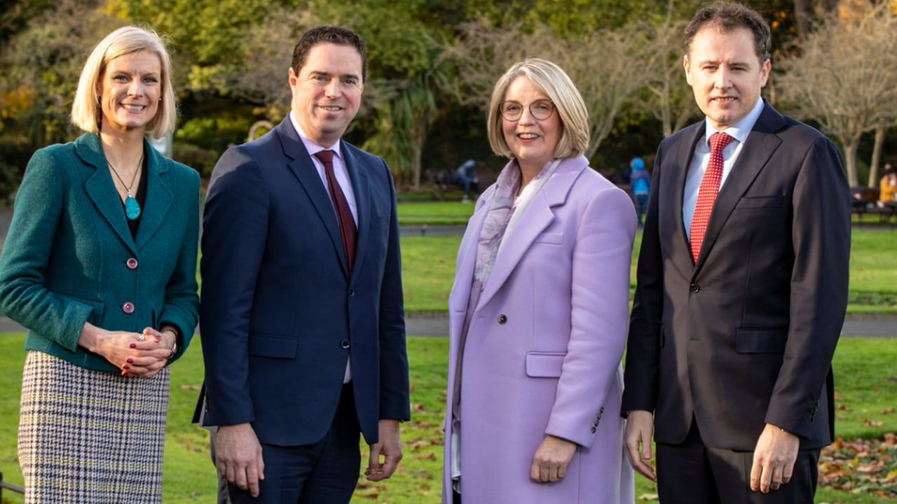 Minister Pippa Hackett, Minister Martin Heydon and former Minister for Agriculture Mary Coughlan with Minister for Agriculture Charlie McConalogue who will host the first National Dialogue on Women in Agriculture
Image:@agriculture_ie
