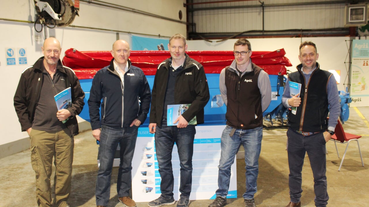 Attending the recent soils workshop in North Co. Antrim: Lemken's Derek Delahunty (2nd left) with Agrii's Dave Felces, Malachy Mason, Robin McMullan and Tom Land