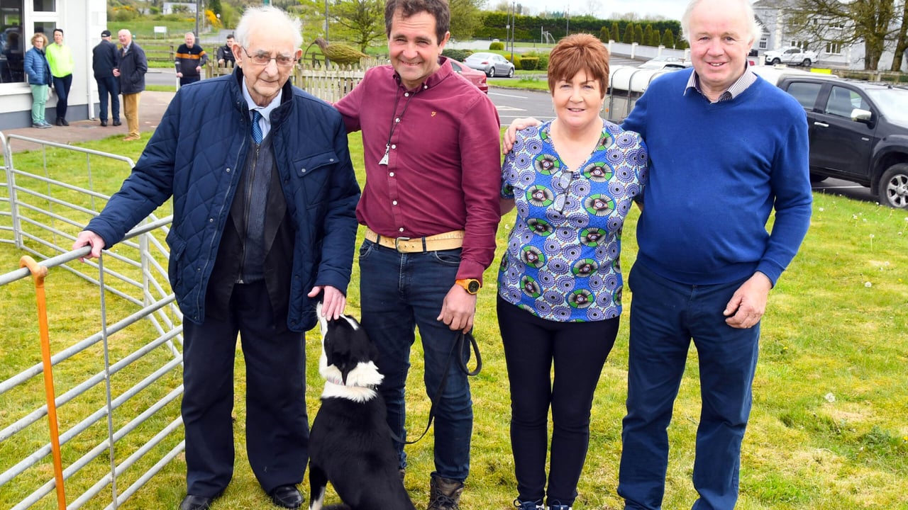 Ave Maria nursing home's sheepdog exhibition with George Flanagan, Paul Walker and Birch the dog from Newport Shepherds, Anne Feeney, nursing home owner and Martin Boland. Image: John O'Grady
