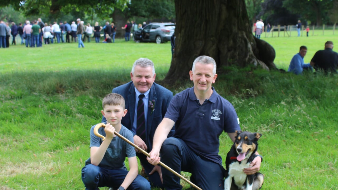 Robert Johnston and his son, Luke, from Moneymore in south Co. Derry, took their two-year-old smooth-haired Collie, Twig, to the Sheep Northern Ireland event. They were joined by Tommy Harkin (left) from the Blackface Sheep Breeders' Association 