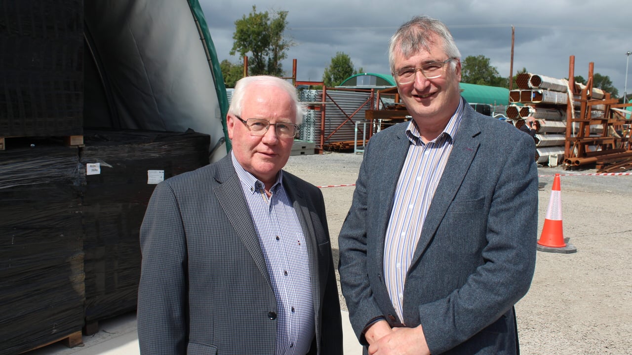 Brendan Smith TD (left) and Tom Elliott MLA attended the recent 50th anniversary event for Teemore Engineering
