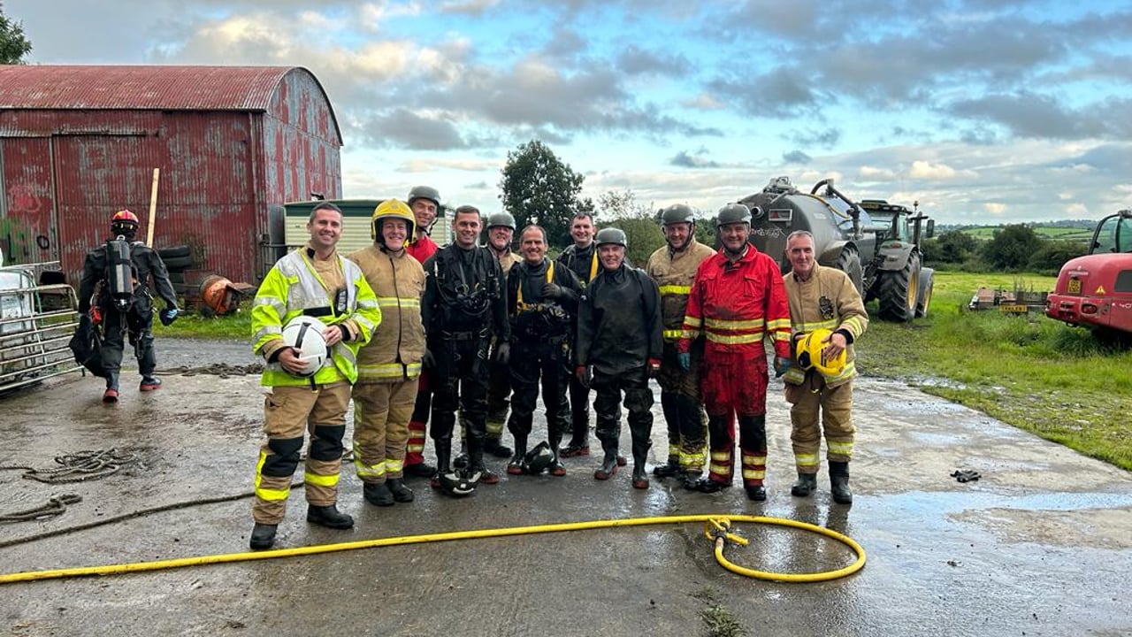 Members of the Newcastle fire station at a farm near Cullyhanna, Co. Armagh Image: Northern Ireland Fire & Rescue Service/Twitter